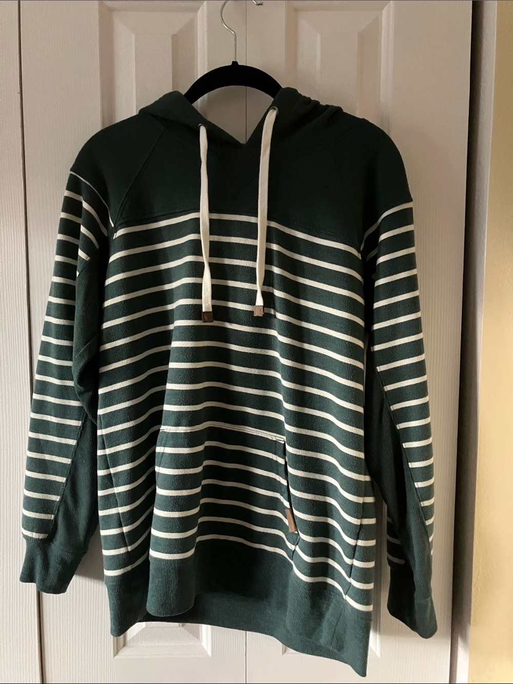 Maurices Dark Green and Cream Striped Hooded Pullover